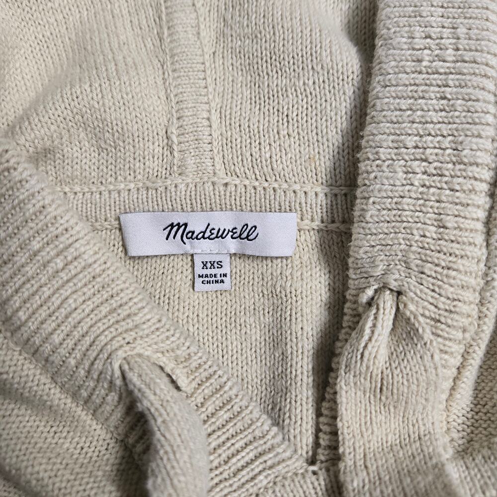 Madewell Clairview Hoodie Sweater, Cream/Olive Green, Cotton, Size XXS - Picture 4 of 10